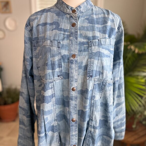 Duluth Trading Organic Cotton Chambray Blue Camo Garden Smock Sz XL - Picture 4 of 14